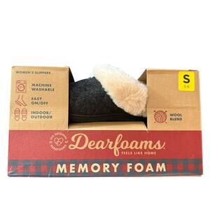 Dearfoams Black Wool Blend Fuzzy Indoor Outdoor Slippers Small 5/6